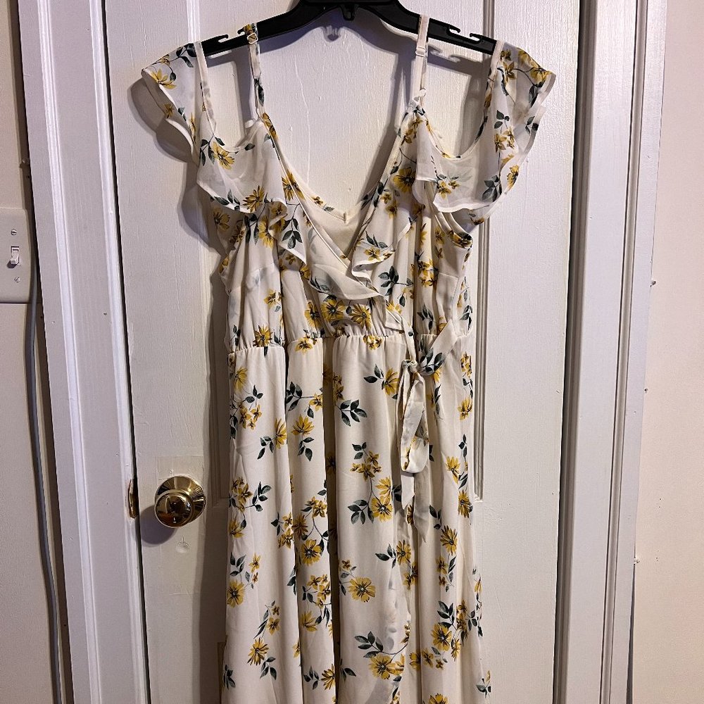 Ivory and Yellow Flowered Print Spring Dress